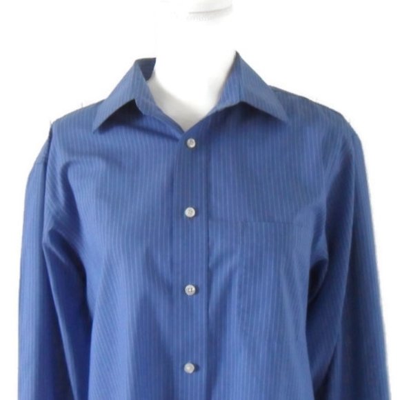 Stafford Blue Long Sleeve Pinstripe Shirt Neck 15.5 - Picture 5 of 8